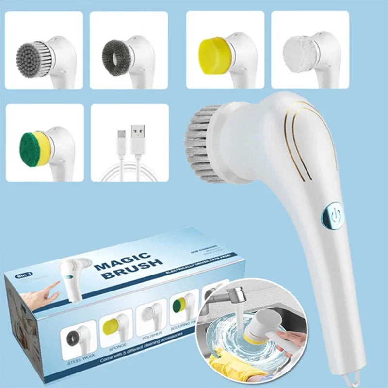 Multifunções Escova de limpeza elétrica, Secador de cozinha, Ferramenta Lavar louça, Banheiro Wash,  USB Carregado, 5 em 1